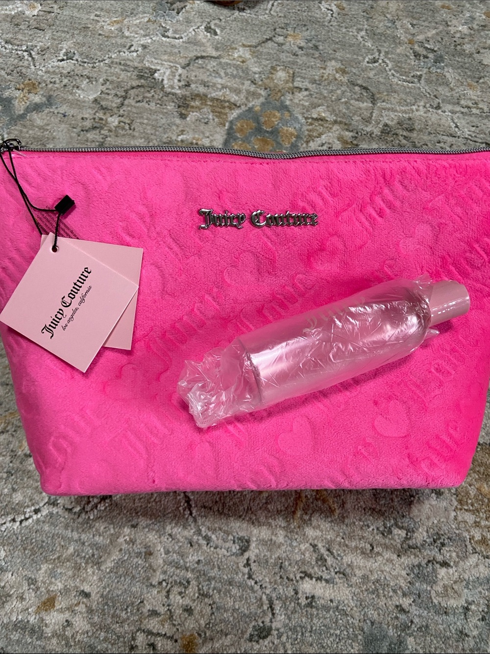 Juicy Couture Hot Pink Embossed Logo Cosmetic Pouch